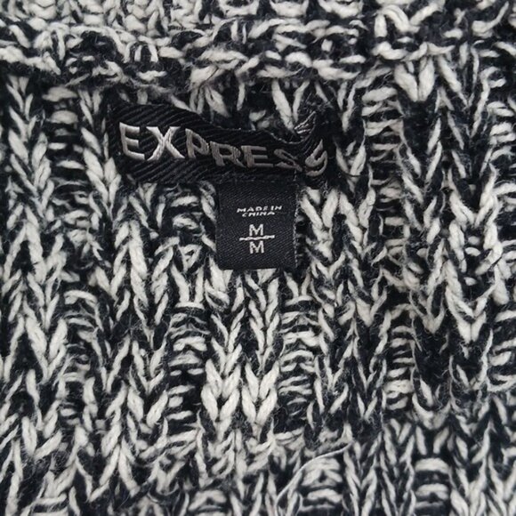 Express Cardigan Sweater Womens Size M Black White Open Front Knit Cocoon - Picture 6 of 7